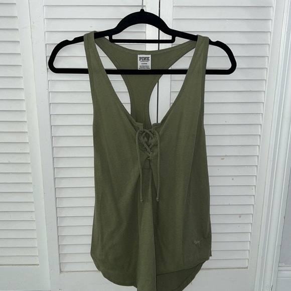 VS Pink Medium racerback army green criss cross bust summer top sexy casual - Picture 3 of 7